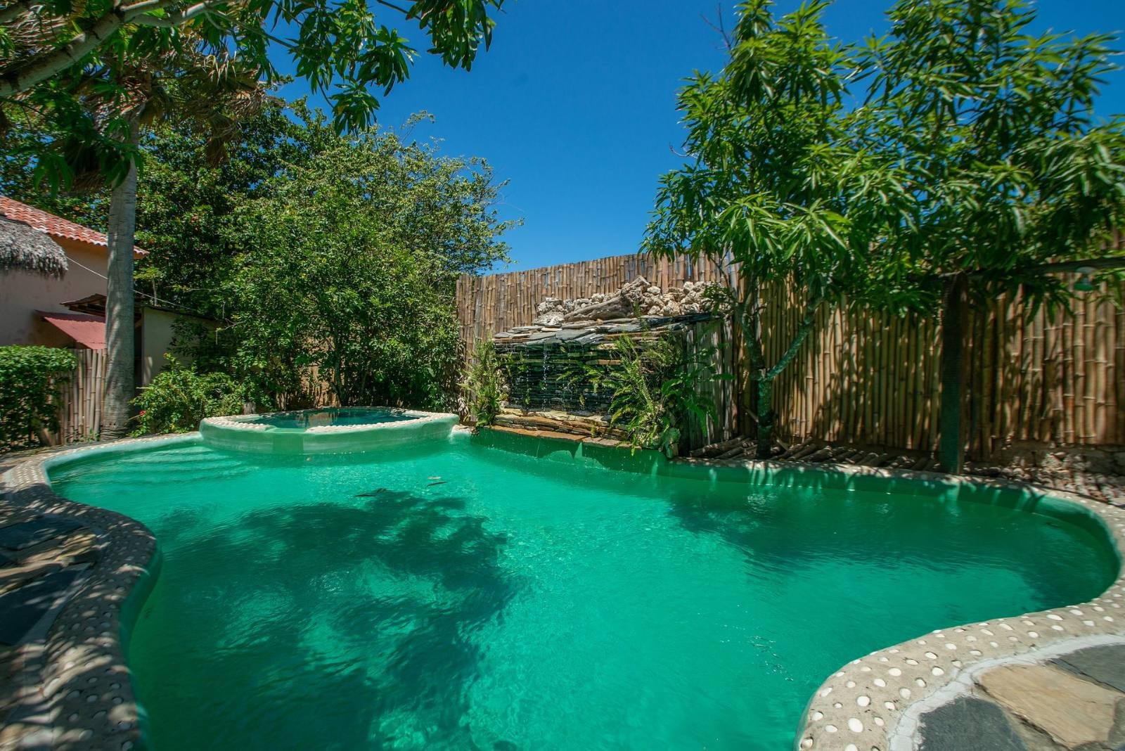 Pool terrace at sunset, Cabarete Maravilla Ecolodge